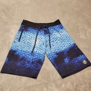 Pelagic Mens Sz 32 Hydro Lite Board Shorts Blue Sea Fishing Pocket Surf Trunks